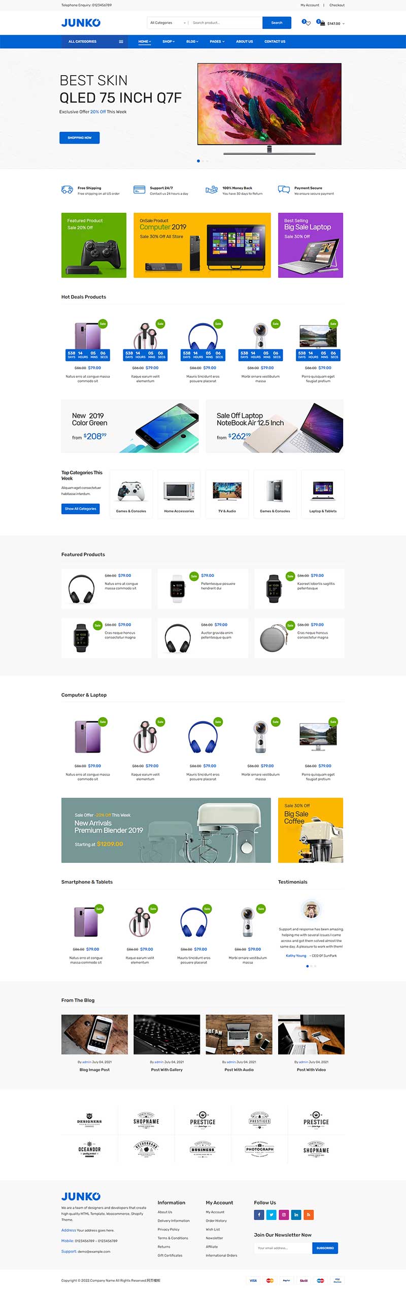 蓝色电子产品数码配件购物商城网页html模板