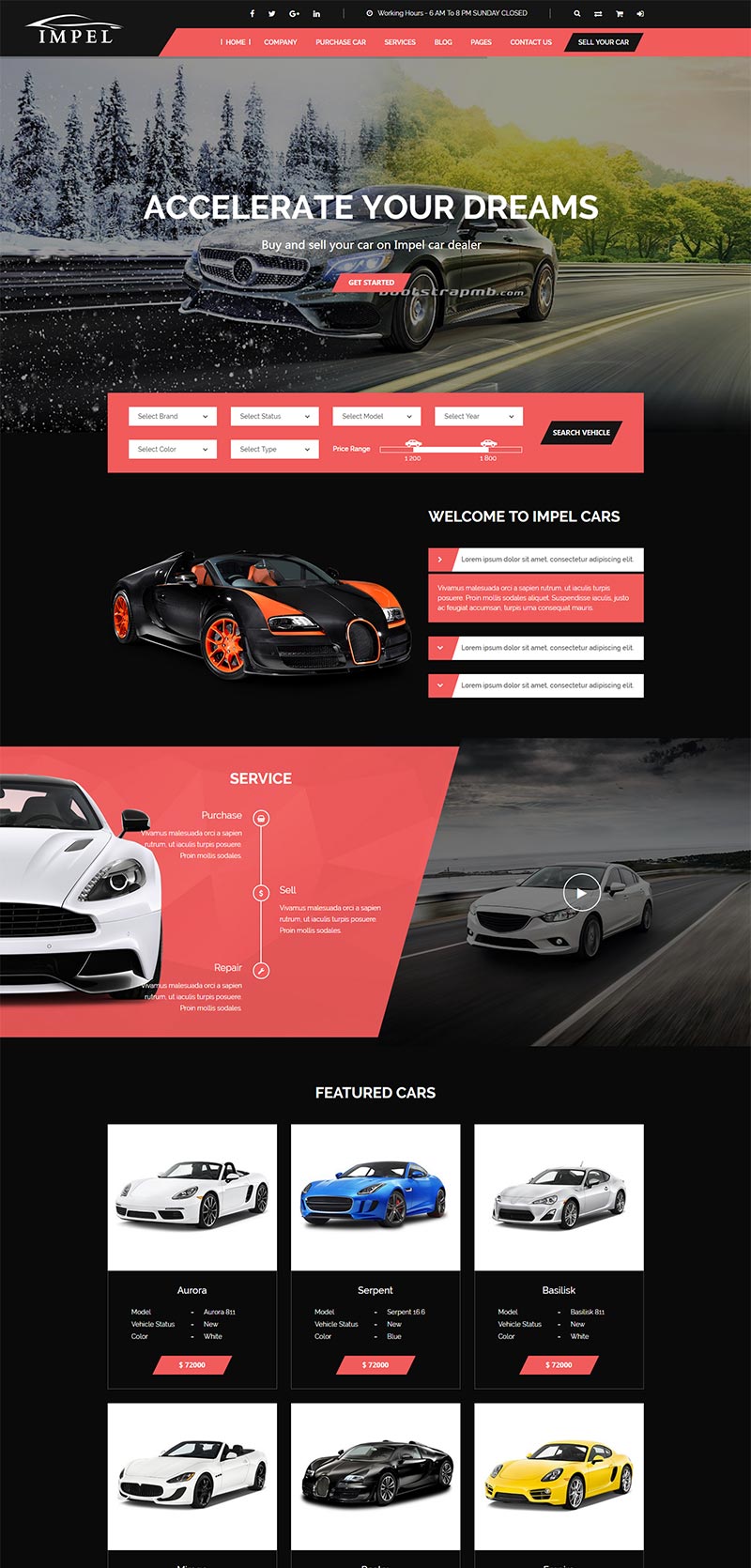 Bootstrap大气红色的汽车经销商网站html模板