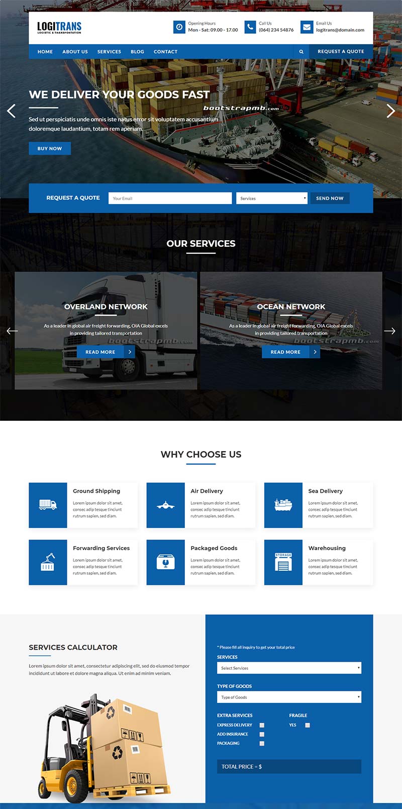 蓝色物流和运输公司官网网站html模板